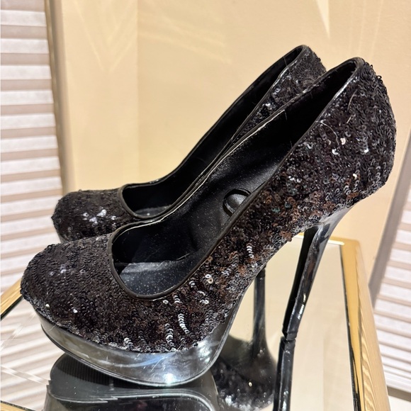 5 inch  Black Sequin High Heels - Picture 2 of 5